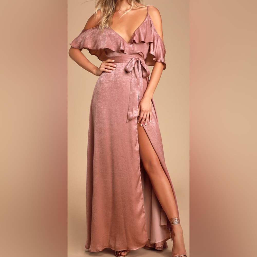 Lulus Dusty Rose Cold Shoulder Wrap Dress